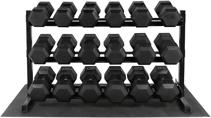 WF Athletic Supply Rubber Coated Hex Dumbbell Set, Multiple Choices Available - Dumbbells with Rack Stand and Mat, or Dumbbells Only (200/550/1200/2100/3000 LB)-FlexoryFit