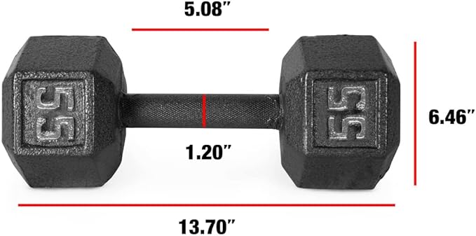 WF Athletic Supply Cast Iron Solid Hexagon Gray/Black Dumbbells, Strength Training Free Weights Set of 2 for Women and Men, Hand Weights Sold by Pairs, Multi-Select Size Options Available-FlexoryFit