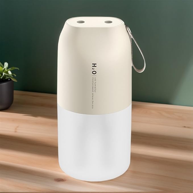 Dual Nozzle Portable Humidifier 300ml with Dual Spray Modes and Night Light for Bedroom and Car