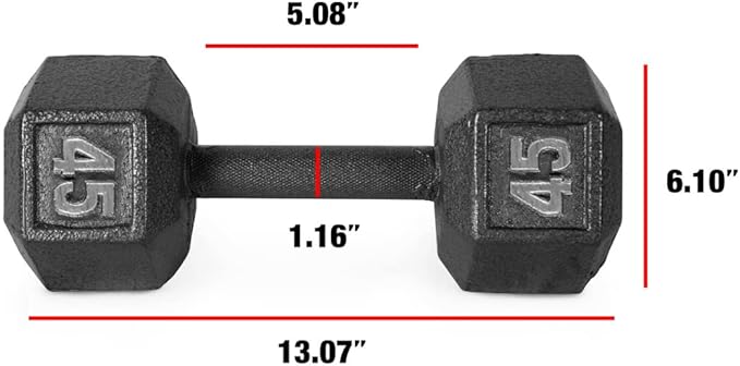 WF Athletic Supply Cast Iron Solid Hexagon Gray/Black Dumbbells, Strength Training Free Weights Set of 2 for Women and Men, Hand Weights Sold by Pairs, Multi-Select Size Options Available-FlexoryFit