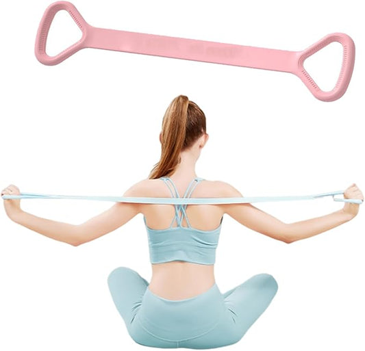 Figure 8 Resistance Band, Arm Back Shoulder Exercise Elastic Rope Stretch Fitness Band, Foot, Leg, Hand Stretcher, Arm Exerciser for Yoga Pilates Stretching Physical Therapy, Home Gym Workout（ Pink-FlexoryFit