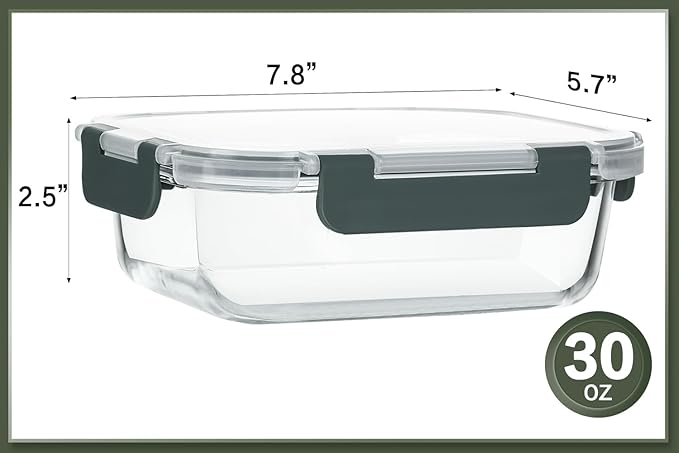 10 Packs 30 oz Glass Meal Prep Containers,Glass Food Storage Containers with Lids,Airtight Lunch Bento Boxes,Microwave,Freezer and Dishwasher,Gray-FlexoryFit