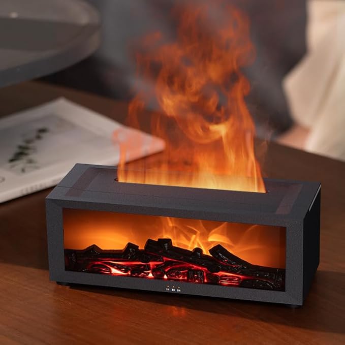 Eseential Oil Diffuser, Fireplace Flame Oil Diffuser - Aromatherapy Aroma Humidifier, Upgrade 7 Flame Colors Noiseless 150ml Remote Control - Perfect for Bedroom Home Office (Fireplace White)