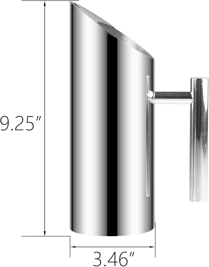 Stainless Steel Water Pitcher Carafe with Ice Guard 36 Ounces Modern Mirror Polished Metal Pitcher Cold Drinking Kettle by MUGLIO