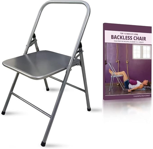 California Wellness Backless Yoga Chair with Yoga Book | Portable Folding Chair | Iyengar Yoga Chair | Flexibility & Strength Training Tool | Yoga Chairs for Adults | Supports Balance Handstand-FlexoryFit