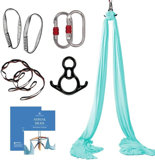 Aerial Silks Starter Kit - Durable 9 Yards of Aerial Yoga Hammock with Hardware & Guide - Aerial Swing for Acrobatic Flying Yoga & All Levels (Aerial Rigging Point Up to 13ft)-FlexoryFit