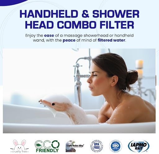 Crystal Quest Luxury Shower Power Handheld & Shower Head Combo Filtration System-White - BPA Free | 1.25-2.5 GPM | Reversible Cartridge | Great for Dechlorination
