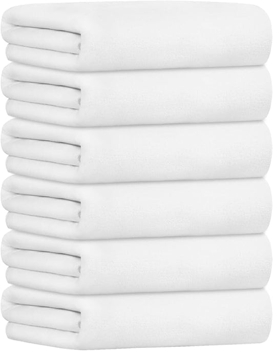 JML Bath Towels, Large Microfiber Bathroom Towel Set 6 Pack 30" x 60", Soft Absorbent Microfiber Body Towels for Adult, White-FlexoryFit