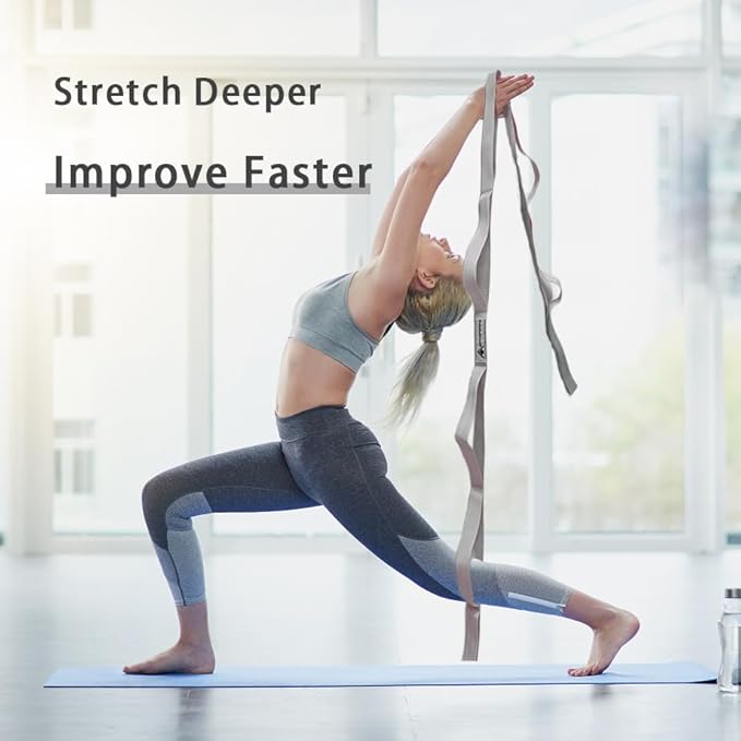 Stretching Strap Yoga Strap with Loops, Stretch Straps for Physical Therapy, Non-Elastic Exercise Strap for Pilates, Dance and Gymnastics with Workout Guide-FlexoryFit