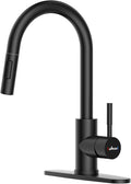 APPASO Black Kitchen Faucet, Modern Kitchen Faucet with Pull Down Sprayer Matte Black, Single-Handle High Arc Gooseneck Modern Kitchen Sink Faucet with Deck Plate APS202-BS