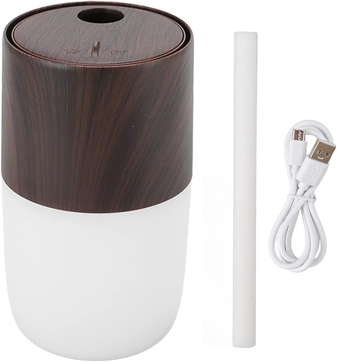 Portable Mist Humidifier, 300ml Capacity Personal Air Humidifier with Timing Function, Jellyfish Shaped Spray Mist, Mobile Using Office Humidifier with Colorful Night Light for Cars,(Dark Wood Color)