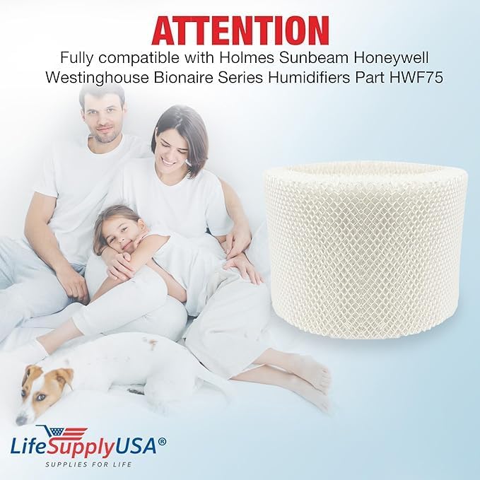 LifeSupplyUSA HWF75 Humidifier Filter D Wick Replacement Compatible with Holmes HWF75CS, HM3500, HM3600, Sunbeam SCM3501, SCM3502, Honeywell HCM6009 Cool Mist Humidifiers (2-Pack)
