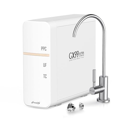 Frizzlife GX99 Water Purification Unit - 0.01 Micron Ultra Filtration, Integrated Waterway Design, Twist To Replace & DIY Install, Fast Water Flow & No Power Required