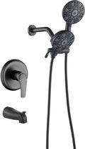 Tub and Shower Faucet Set Complete Dual Shower Head and Handheld 2 in 1 Combo Set Shower System with Tub Spout Tub and Shower Trim Kit Matte Black