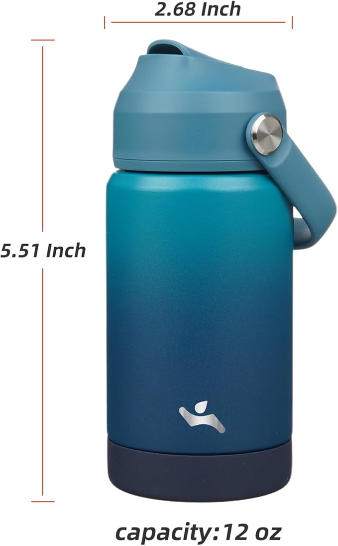 Insulated Water Bottle with Straw Lid,12 oz Stainless Steel Vacuum Metal Bottle with Silicone Handle,Vast-FlexoryFit