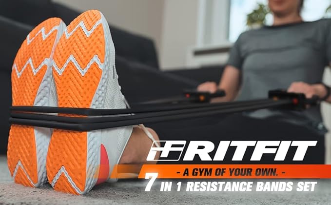 RitFit Single Resistance Exercise Band with Comfortable Handles - Ideal for Physical Therapy, Strength Training, Muscle Toning - Door Anchor and Starter Guide Included-FlexoryFit