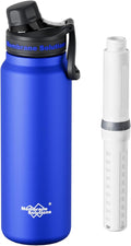 Membrane Solutions C3 Filtered Water Bottle, 32oz Stainless Steel Water Bottle with Replaceable Filter Cartridge, Portable Water Filter, Travel, Hiking & Camping for Drinking Water(Black)