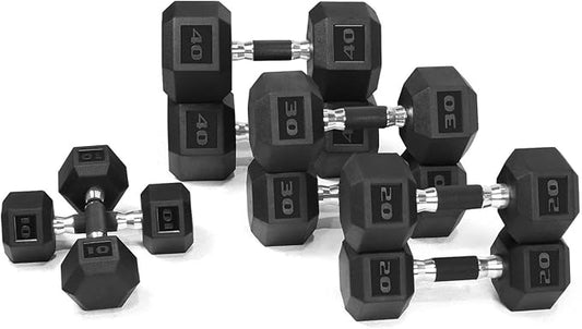 WF Athletic Supply Rubber Encased Hex Dumbbells with Rubber Grip Contoured Handle for Muscle Toning, Strength Building & Full Body Workout-FlexoryFit