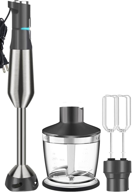Immersion Blender RPM 16000±10% Scratch Resistant Hand Blender,15 Speed and Turbo Mode Hand Mixer, 3-in-1 Heavy Duty Copper Motor Stainless Steel Smart Stick with Egg Beaters and Chopper-FlexoryFit