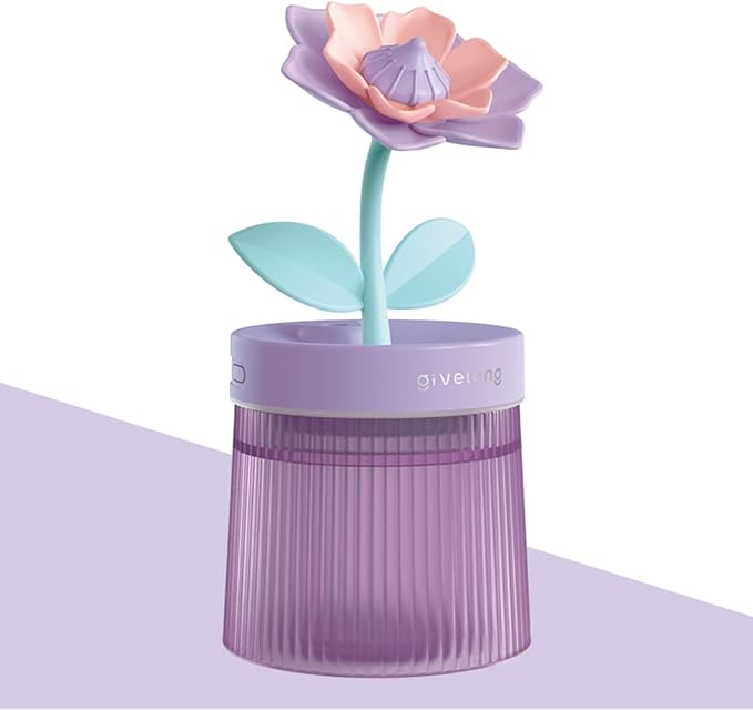 Cute Mini Humidifier 320mL Cool Mist Humidifie mute with 2 Mist Modes,for Home/Nursery/Office,Portable Mini Air Moisturizer,rechargeable mini humidifier(Gardenia purple)