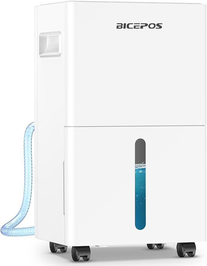 Bicepos 1500 sq.ft Dehumidifier for Basement, 21 Pints Dehumidifiers for Home with Drain Hose, Continuous Drainage, Auto Defrost, Intelligent Humidistat for Bedroom, Large Room, White