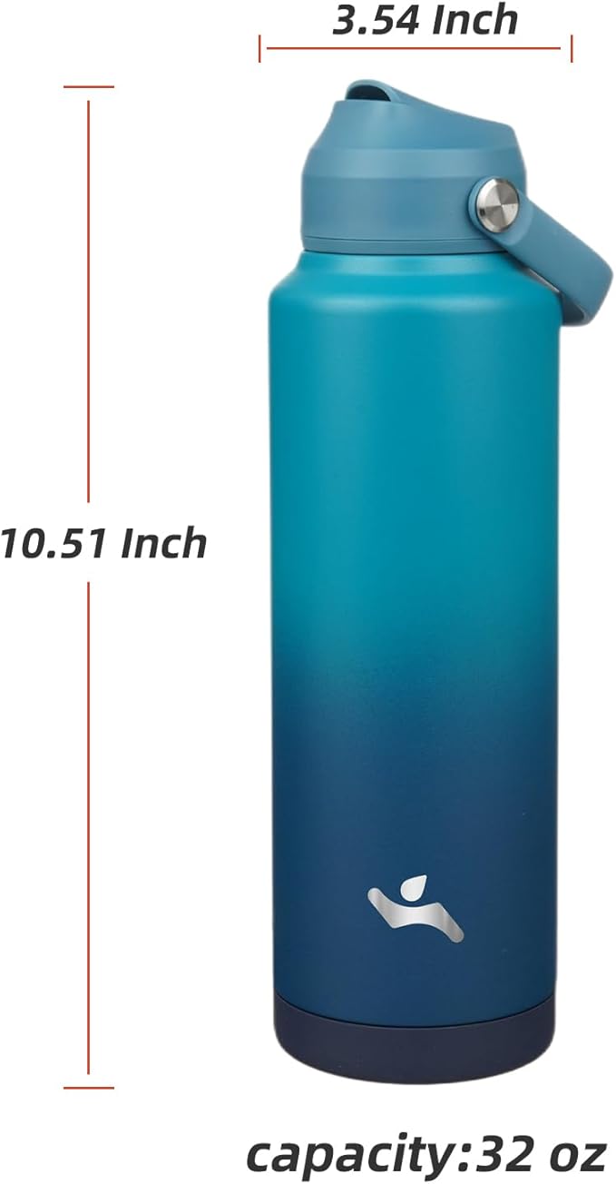 Insulated Water Bottle with Straw Lid,40 oz Stainless Steel Vacuum Metal Bottle with Silicone Handle,Vast-FlexoryFit
