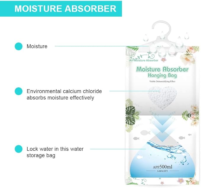 CANAGER Hanging Moisture Absorber,Hanging Dehumidifier Bags for Closet,Bedroom and Kitchen,Fragrance Free-5 Packs,Moisture Absorb 12.5OZ