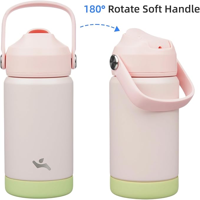 Insulated Water Bottle with Straw Lid,12 oz Stainless Steel Vacuum Metal Bottle with Silicone Handle,Pearl-FlexoryFit