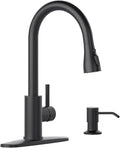 APPASO Black Kitchen Faucet with Soap Dispenser, Matte Black S304 Stainless Steel Modern Sink Faucets with Pull Down Sprayer 3 Modes, High Arc Single Handle Non Leakage, Easy to Install