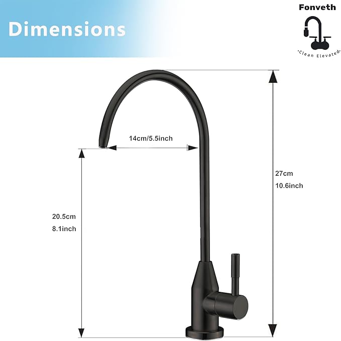 Drinking Water Faucet, 304 Stainless Steel Oil Rubbed Bronze RO Faucet Modern for Under Sink Water Filter System Non-Air Gap 360-degree Swivel Spout