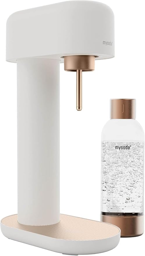 Ruby 2 Sparkling Water Maker - Soda Streaming Machine Silent Carbonated Water Machine Robust Long-Lasting Aluminium Soda Maker 1L Water Bottle Without CO2 Cylinder - White Copper Soda Machine