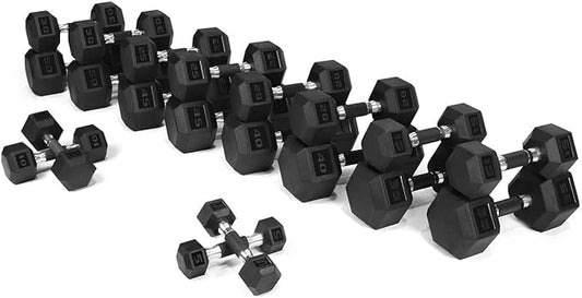 WF Athletic Supply Rubber Encased Hex Dumbbells with Rubber Grip Contoured Handle for Muscle Toning, Strength Building & Full Body Workout-FlexoryFit