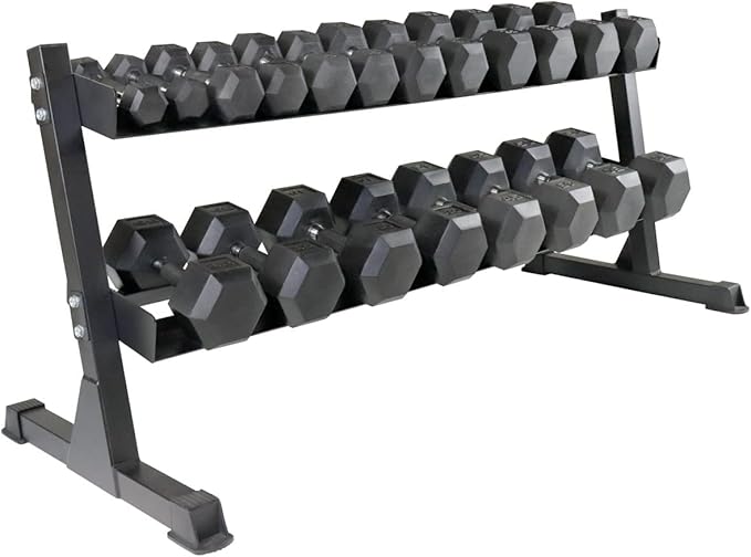 WF Athletic Supply Rubber Encased Hex Dumbbells with Rubber Grip Contoured Handle for Muscle Toning, Strength Building & Full Body Workout-FlexoryFit