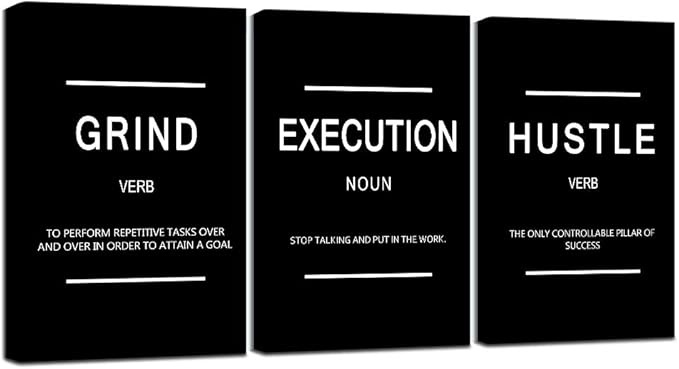 Framed Canvas Wall Art Success Quote, Office Wall Art, Black Large Poster, Positive Motivational Set of 3 Prints, Execute Failure Definition, Inspirational Print (B-3pcs,12x16inchx3pcs)-FlexoryFit