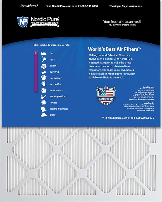 Nordic Pure 18x24x1 (Actual Size: 17 1/2 x 23 1/2 x 3/4) Tru Mini Pleat MERV 8 AC Furnace Air Filters - 2.5X More Media for Longer-Lasting, High-Efficiency Filtration - 2 Pack
