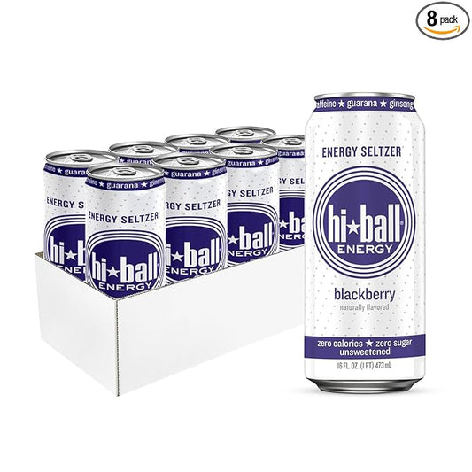 Hiball Clean Energy Seltzer Water, Caffeinated Sparkling Water Made with Vitamin B12 and Vitamin B6, Sugar Free 16 Fl Oz (Pack of 8), Blackberry-FlexoryFit