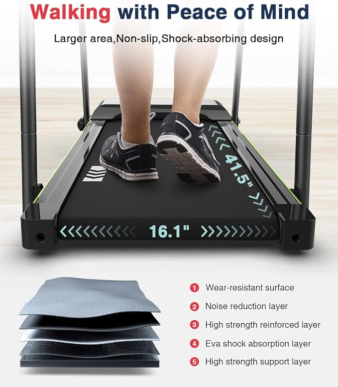 Redliro Walking Treadmill with Long Handrail for Balance, Recovery Fitness Exercise Machine Foldable for Home use with Holder for Phone & Cup,LCD Display, 300 lbs Capacity-FlexoryFit