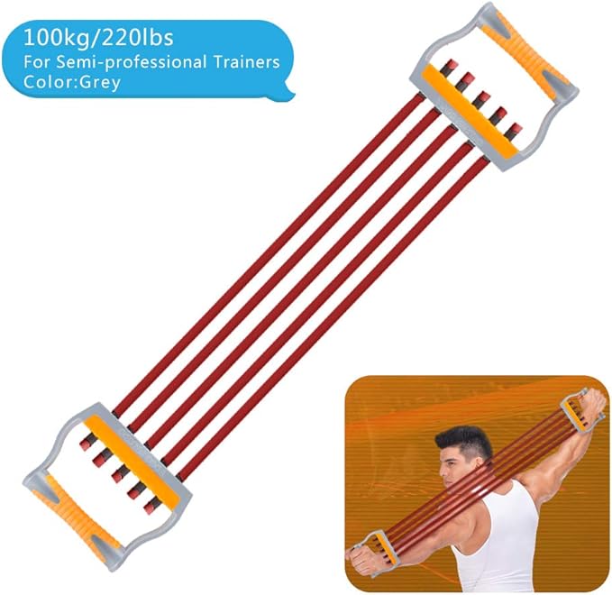 TOCO FREIDO Chest Expander | Arm Training, 5 Tubes Ajustable Arm Strength Trainer, Exercise Resistance Bands for Home Fitness Muscle Training Body Building-FlexoryFit