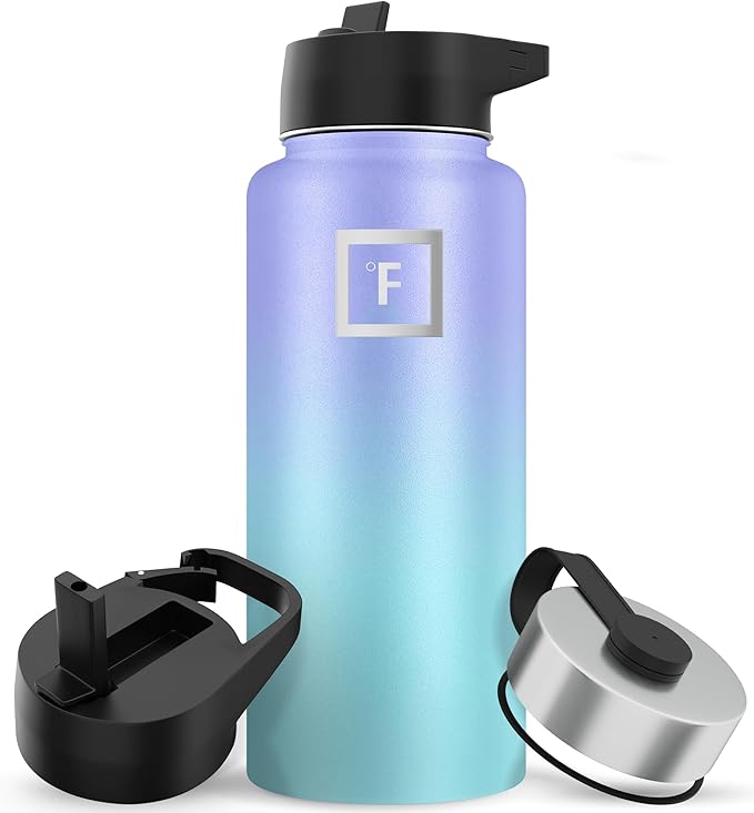 IRON °FLASK Camping & Hiking Hydration Flask with 3 Lids - Stainless Steel, Double Walled & Vacuum Insulated Water Bottle - Leak Proof & BPA Free 32 Oz