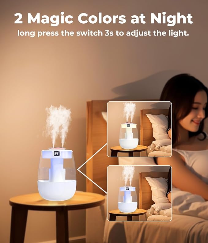 VENTISOL Small Humidifier for Bedroom, 1.3L Portable Cool Mist Humidifie with Light and 10/20 H Timer Sprays, Mini Personal Desk Air Humidifier with USB Cable, for Small Room, Plants
