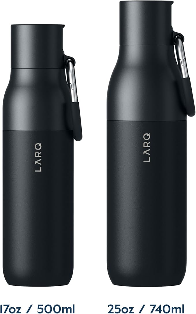 LARQ Flip Top 17 oz Insulated Stainless Steel Water Bottle With Straw | Thermos, BPA Free | Reusable Bottle for Sports, Gym, Travel | Keeps Drinks Cold 24 Hours, Obsidian Black