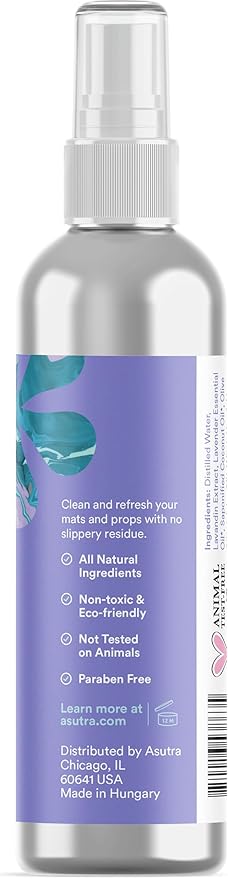 ASUTRA Yoga Mat Cleaner Spray (Peaceful Lavender - Aluminum Bottle), 4 fl oz - No Slippery Residue, Organic Essential Oils, Deep-Cleansing for Fitness Gear & Gym Equipment, Microfiber Towel Included-FlexoryFit