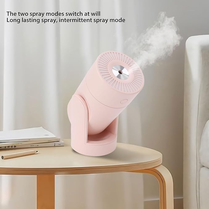 Portable Mini Humidifier,USB Automatic Rotating Super Quiet Small Desktop Cool Mist Humidifier for Bedroom Office Car Travel (Pink)