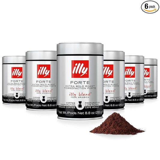 Illy Ground Drip Coffee - Forte Extra Bold Roast Coffee - Rich & Strong Flavor - 100% Arabica - Pre-Ground for Drip Pour Over - Pressurized Packaging Sealed for Freshness - 8.8oz (Pack of 6)-FlexoryFit