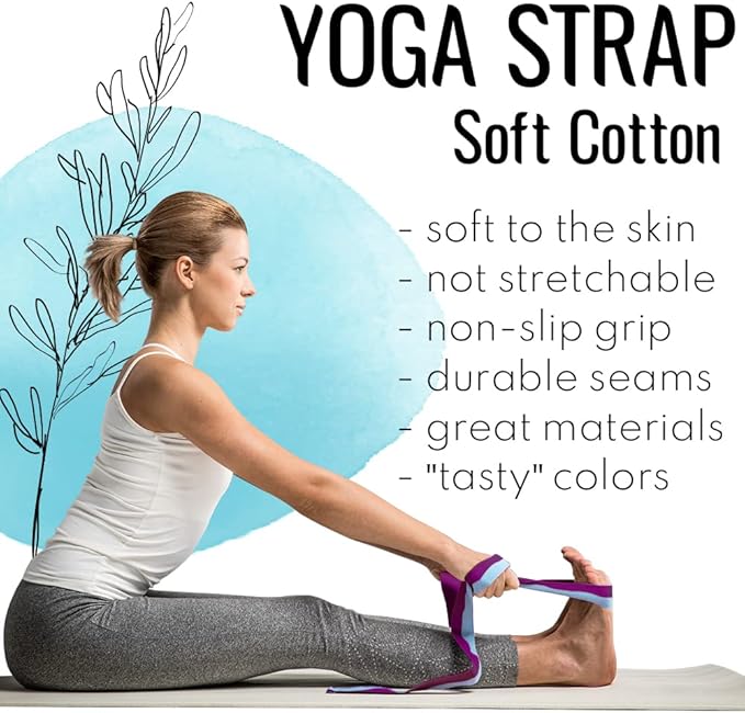 TECEUM Yoga Strap & Mat Strap – 2 IN 1 – Cotton – 6 ft 8 ft 10 ft (30+ colors) – Adjustable Non-Slip Belt for Yoga, Pilates, Stretching, Physical Therapy, Fitness & Home Workout – For Carrying Mats-FlexoryFit