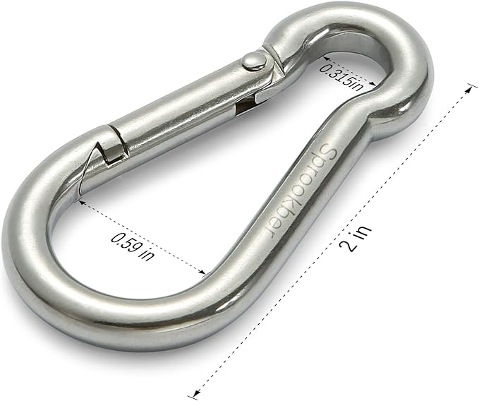 sprookber Stainless Steel Carabiner Spring Snap Hook - 304 Stainless Steel Heavy Duty Clips, Set of 4