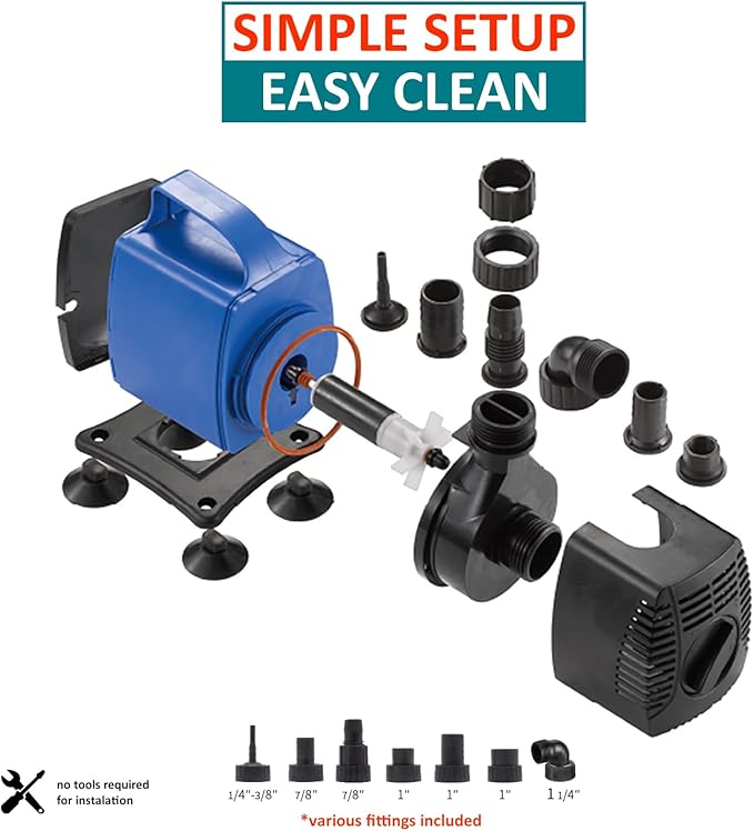 1717 GPH Submersible Pump(6500L/H,65W) Ultra Quiet Adjustable Amphibious Internal External Water Pump for Pond,Aquarium,Fish Tank,Fountain,Hydroponics,Statuary,Sump Pump - 6 Pcs