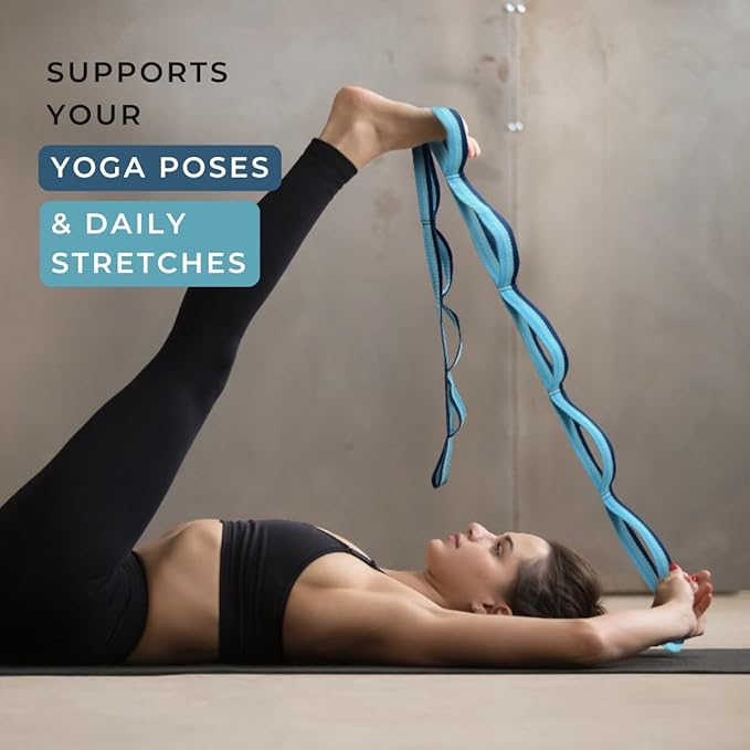 California Yoga Strap | Yoga Belt with Loops | 12 Multi Loop & Non-Elastic | Stretching Strap | Gym Workout & Exercise Bands | Physical Therapy | Improves Sitting Posture for Women & Men-FlexoryFit