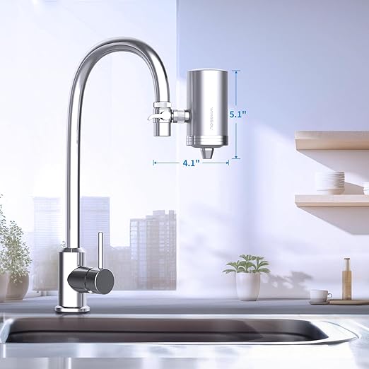 WINGSOL Stainless Steel Water Filter for Sink Faucet, Temp. Sensor LED Light, NSF/ANSI 42&53, 360° Rotating Tap Purifier Reduce PFAS, Lead, Chlorine & Microplastics, 350 Gallons Long-Lasting