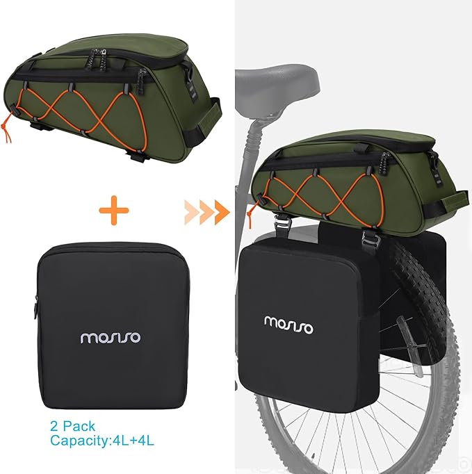 MOSISO Bike Rack Bag with 2 Removable Panniers, Waterproof Bike Trunk Cooler Storage Handbag Insulated Bicycle Rear Seat Pouch, Bicycle Storage Saddle Shoulder Bag Cycling Luggage Pouch, Army Green